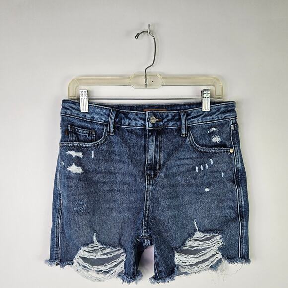 Judy Blue Distressed Denim Shorts Women’s Size Large L Raw Hem High Rise Cutoff - Picture 1 of 13